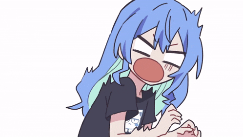a cartoon of a girl with blue and green hair