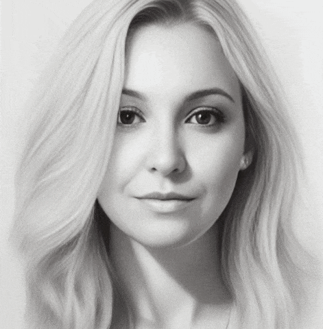a black and white portrait of a woman with long blonde hair