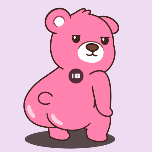 a pink teddy bear with a youtube icon on his chest