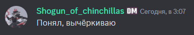 a screenshot of a message from shogun of chinchillas dm at 3:07
