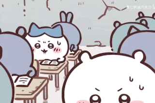 a cartoon of a cat sitting at a desk in a classroom