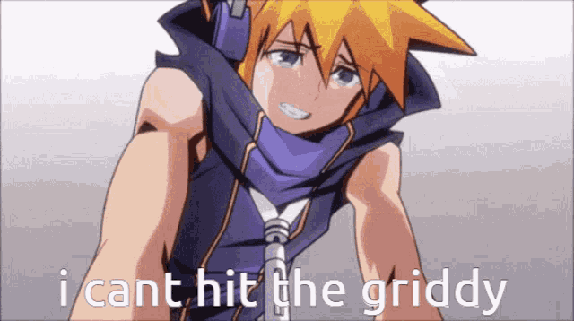 a cartoon character with the words i cant hit the griddy