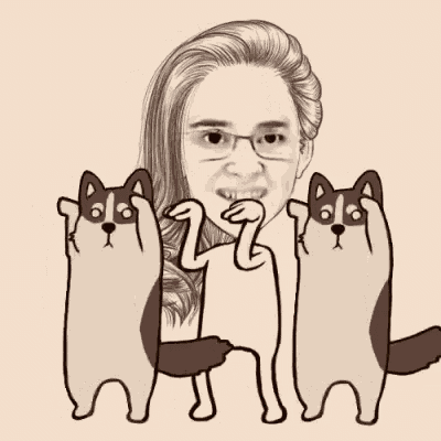 a woman is holding two cats in front of her face in a black and white drawing .