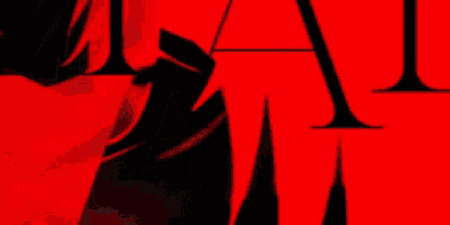 a red background with a black outline of a person