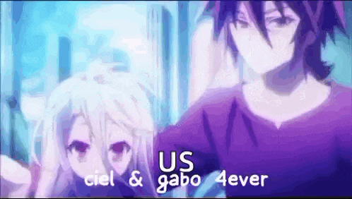 a couple of anime characters standing next to each other with the words us ciel & gabo 4ever on the bottom .