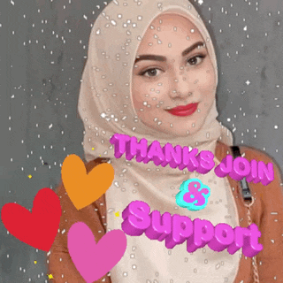 a woman wearing a hijab is surrounded by hearts and the words thanks join & support