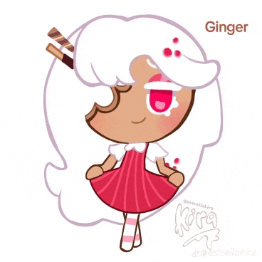 a cookie run character named ginger has white hair and a red dress