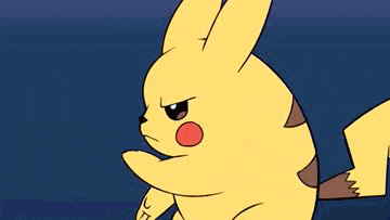 a close up of a cartoon pikachu with an angry look on its face .