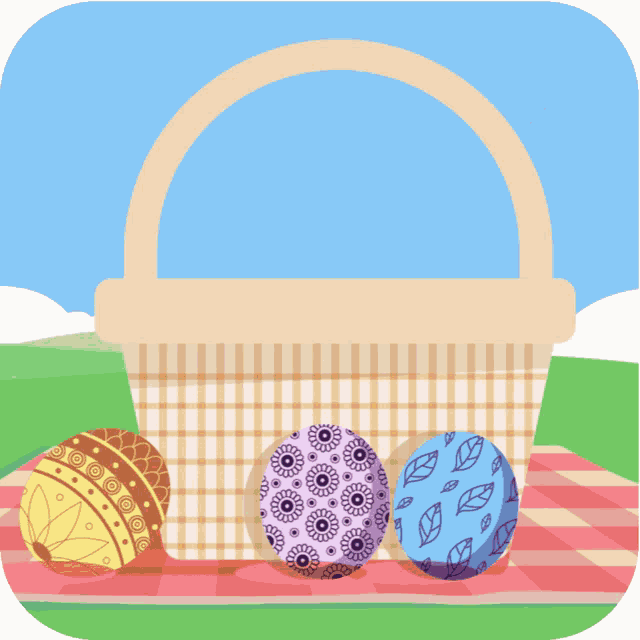 a bunny in a basket with easter eggs and the words feliz lunes de pascua above it