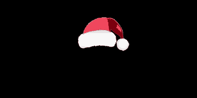 a red santa hat with a white pom pom on a black background .