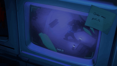 a person is looking at a screen with a note that says order more post-its