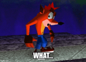 crash bandicoot from the video game crash bandicoot is standing on a tiled floor and says what