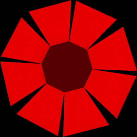 a green circle with a black center is surrounded by green triangles on a black background