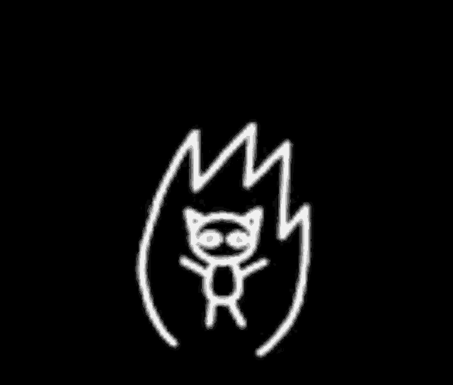 a white line drawing of a cat with a lightning bolt behind it .