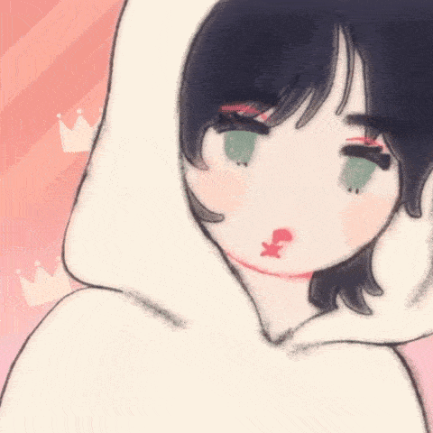 a drawing of a girl wearing a white hoodie with a crown behind her .