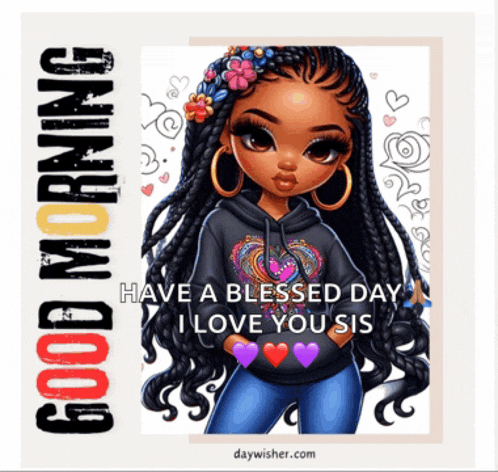 a picture of a girl with braids and the words have a blessed day i love you sis