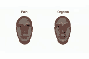 a drawing of a man 's face with the words pain and orgasm