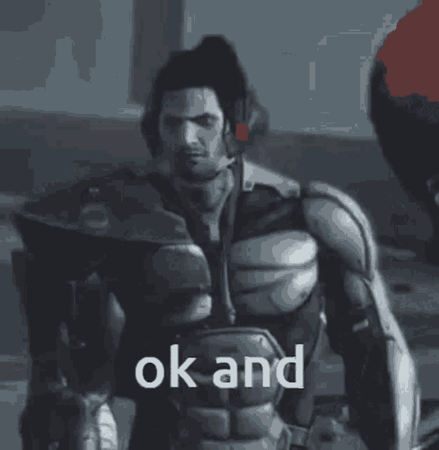a man in a robot suit is holding a gun and saying ok and .