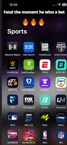 a screenshot of a sports app on a cell phone