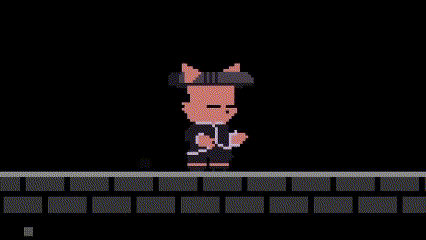 a pixel art of a pig wearing a hat and a suit
