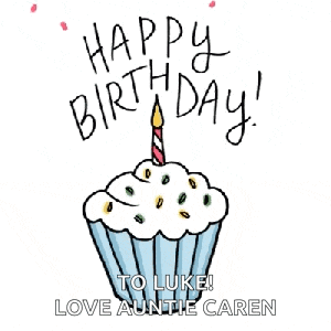 a birthday card with a cupcake with a candle and sprinkles