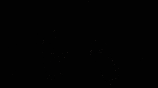 a black and white cartoon character is standing in front of a door .