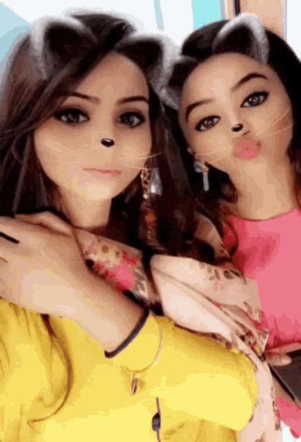 two girls wearing cat ears and making funny faces