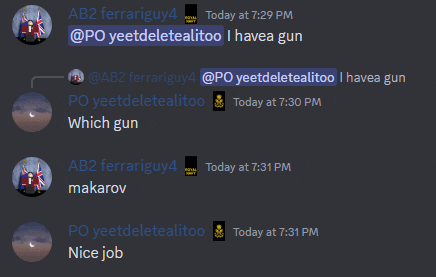 a screenshot of a discord conversation between ab2 ferrariguy4 and po yeetdelealitoo
