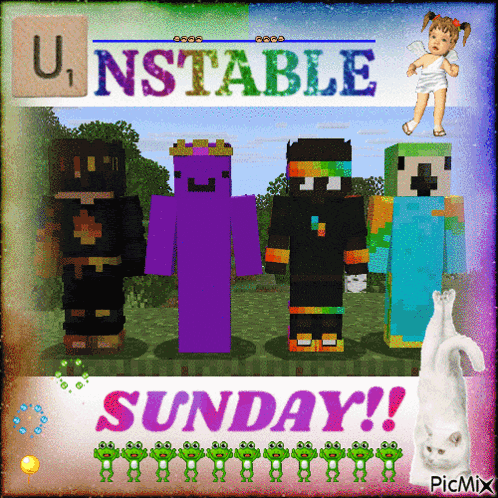 a group of minecraft characters are standing next to each other with the words unstable sunday