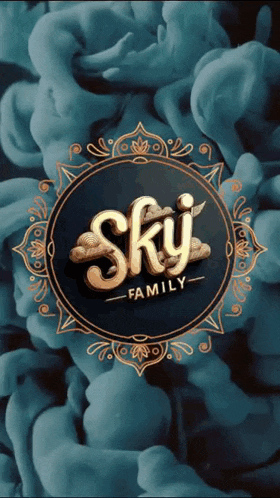 a logo for the sky family with smoke coming out of it
