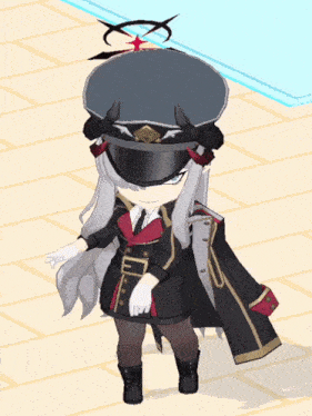 a cartoon character is wearing a black hat with horns