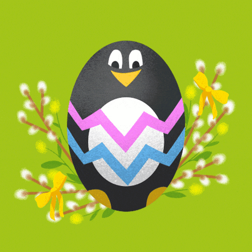 an illustration of a penguin coming out of a broken egg