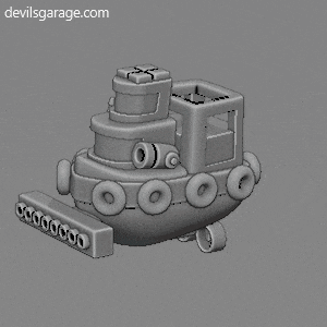 a 3d model of a boat with the website devilsgarage.com at the top