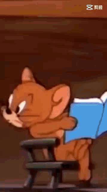 a cartoon character is standing in front of a door with a reflection of a person in it .
