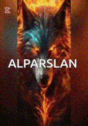 a painting of a wolf with the name alparslan on the bottom