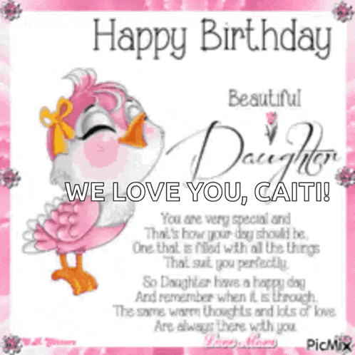 a birthday card for a daughter with a bird on it