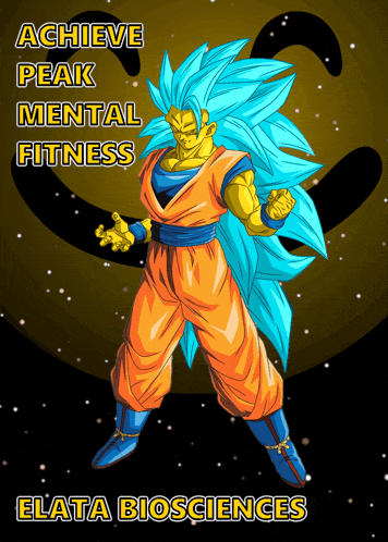 a picture of a cartoon character with the words achieve peak mental fitness elata biosciences