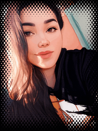 a drawing of a woman with halftone dots on the background
