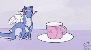 a drawing of a blue and white dragon sitting in a cup