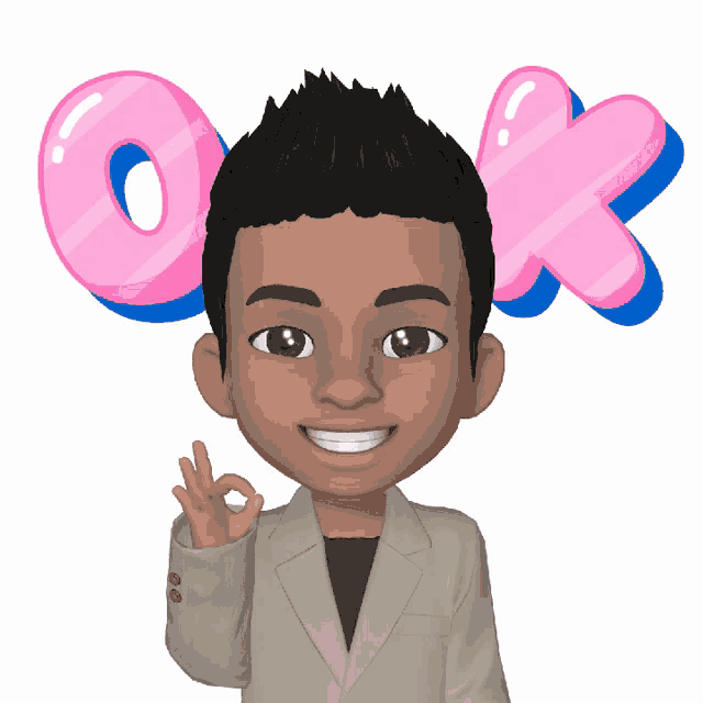 a cartoon character giving an ok sign with a pink ok balloon behind him
