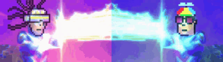 a pixel art of a man wearing a virtual reality headset fighting another man