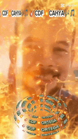 a man 's face is surrounded by flames and the word ortega is on a ball