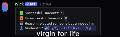 a screenshot of a wick app shows successful timeouts and unsuccessful timeouts
