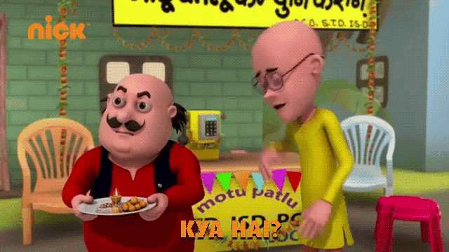 two cartoon characters are standing in front of a sign that says nick on it