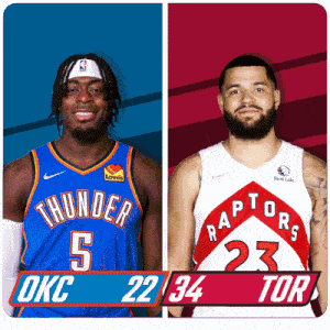 Oklahoma City Thunder (22) Vs. Toronto Raptors (34) First-second Period Break GIF - Nba Basketball Nba 2021 GIFs