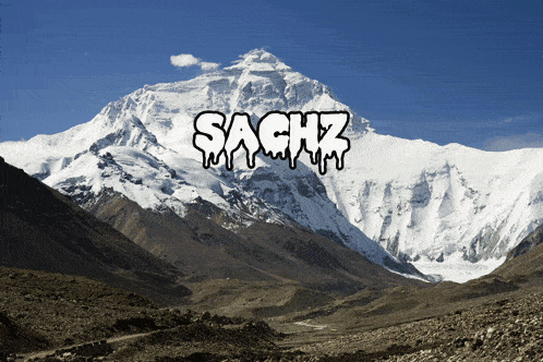 a picture of a snowy mountain with the name sachiz written on it