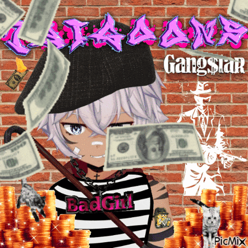 a picture of a girl holding a stack of money that says badgirl on it