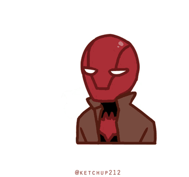 a cartoon drawing of a red hooded superhero with the hashtag ketchup212