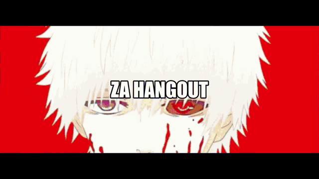 a drawing of a man with red eyes and the words za hangout