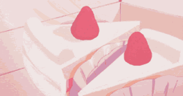 a slice of cake with strawberries on top of it